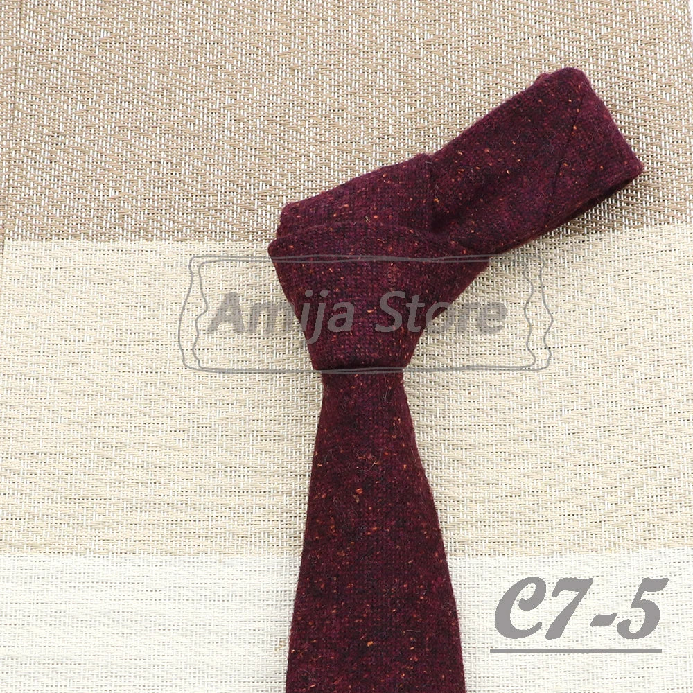 High Quality 100% Wool Tie Slim Solid Red Yellow Blue Ties Handmade Casual Fashion Men Woven Skinny Necktie For Wedding Party