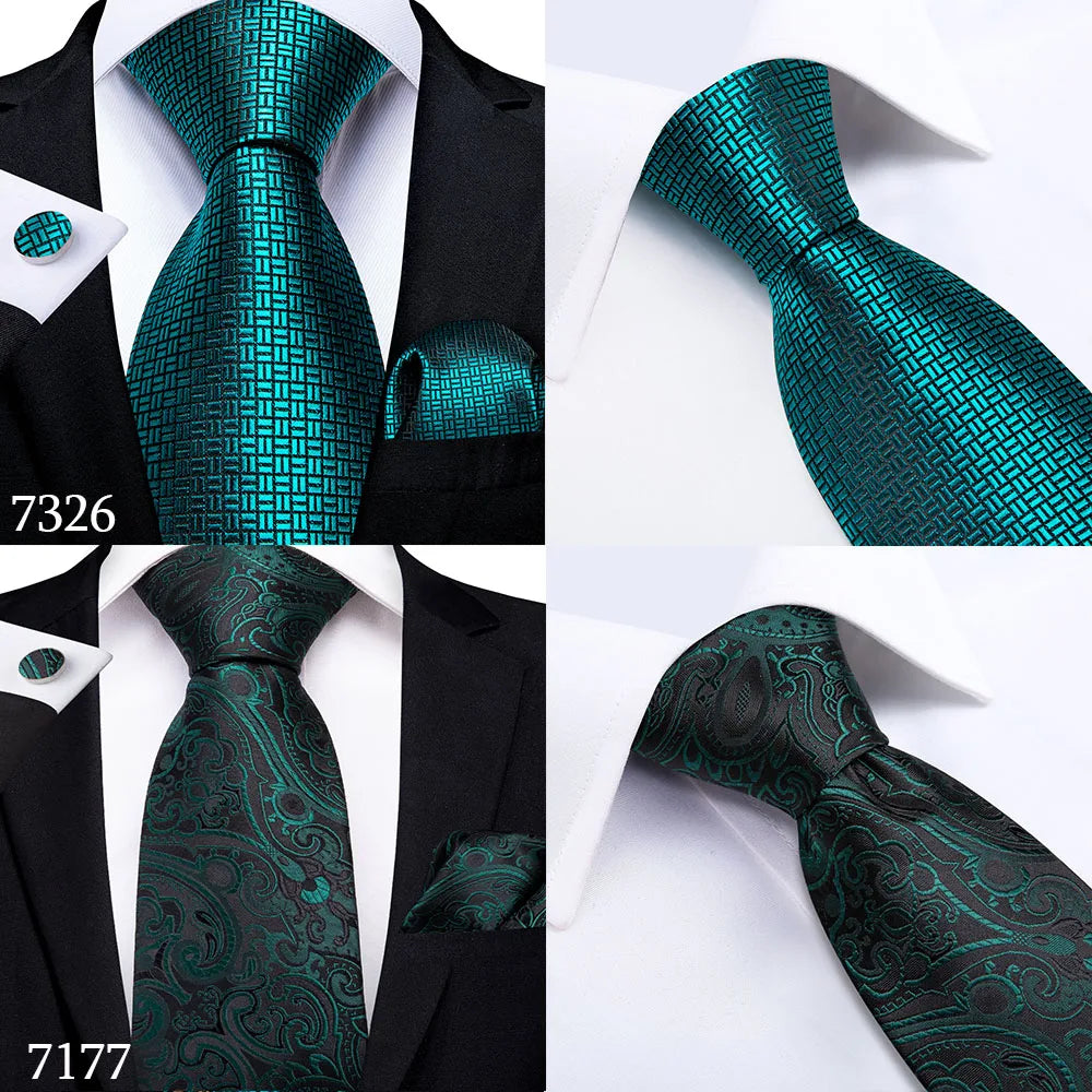 DiBanGu Green Teal Ties For Men Hanky Cufflinks Set 17 Styles Necktie For Male Business Wedding Party Mens Ties New Arrival Tie