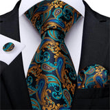 DiBanGu Green Teal Ties For Men Hanky Cufflinks Set 17 Styles Necktie For Male Business Wedding Party Mens Ties New Arrival Tie