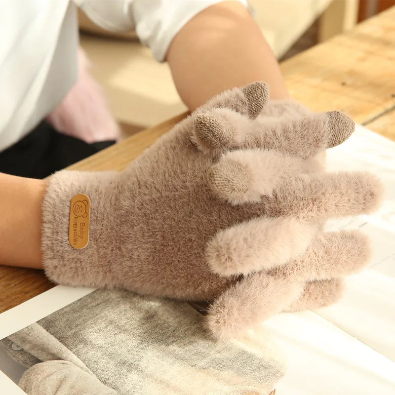 Knitted Gloves Winter Warm Thick Screen Fur Gloves Solid Mittens for Mobile Phone Tablet Pad Women's Cashmere Wool Glove