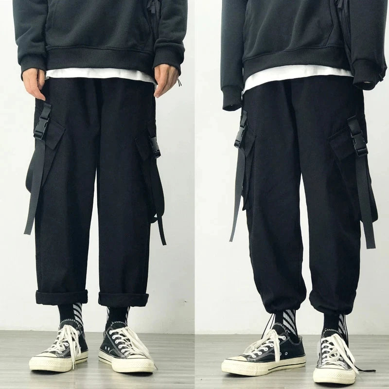 2023 Harem Jogger Pants Men Streetwear Cargo Pants Hip Hop Ribbons Casual Mens Pants Ankle-length Men Trousers Ankle-length