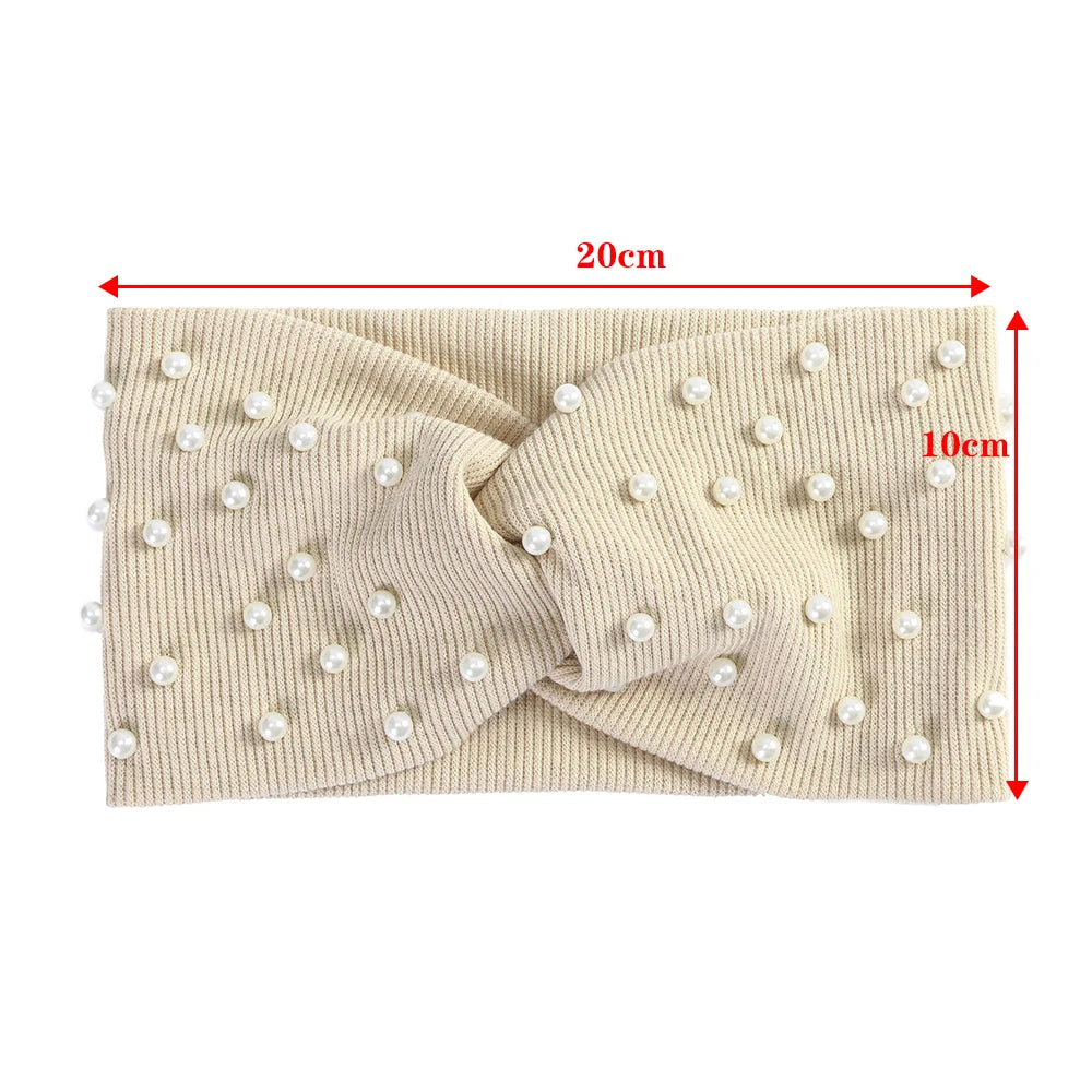 AWAYTR Women's Headbands Pearls Head Bands Knitted Turban Bandana Autumn Winter Elastic Hairband Warm Hair Accessories Headdress