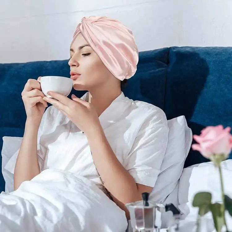 100 Mulberry Silk Turban Bonnets For Women Twisted Sleeping Night Cap 19 Momme Pure Silk Hair Wrap Cap For Curly Ladies Headwrap