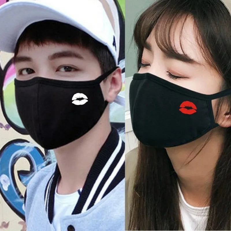 Korean Funny Expression Smile Creative Mouth Face Mask For Mouth Black Kpop Unisex Kawaii Face Mouth Muffle Mask Cotton Fashion