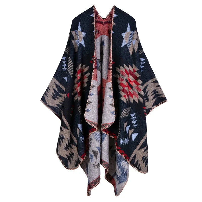 Luxury Brand Geometric Poncho 2024 Cashmere Scarves Women Winter Warm Shawls and Wraps Pashmina Thick Capes Blanket Femme Scarf