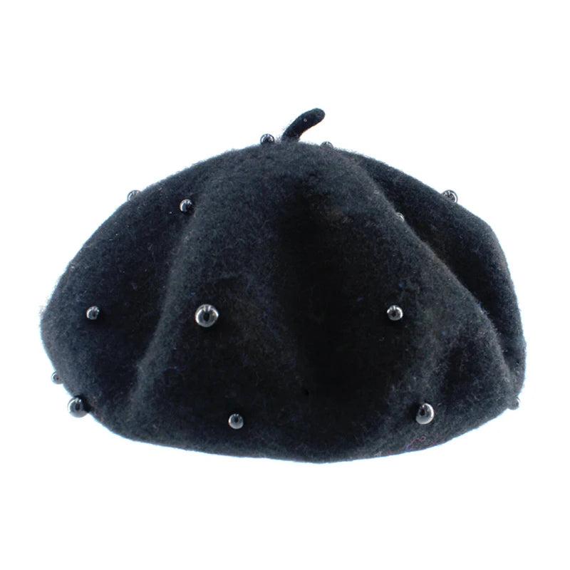 Wool Kids Winter Hat for Girls Retro Baby Beret Hats with Pearls Autumn Winter Kids Cap for Children Accessories 2-6Y