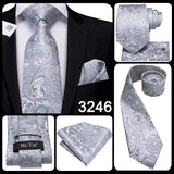 Hi-Tie Luxury Floral Paisley Ties for Men Male Desigenr Red Green Snow Ties for Christmas Adult Silk Tie Hanky Cufflinks Tie Set