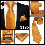 Hi-Tie Men's Tie Set Orange Black Paisley Silk Wedding Ties For Men New Fashion Design Quality Hanky Cufflinks Set Dropshipping