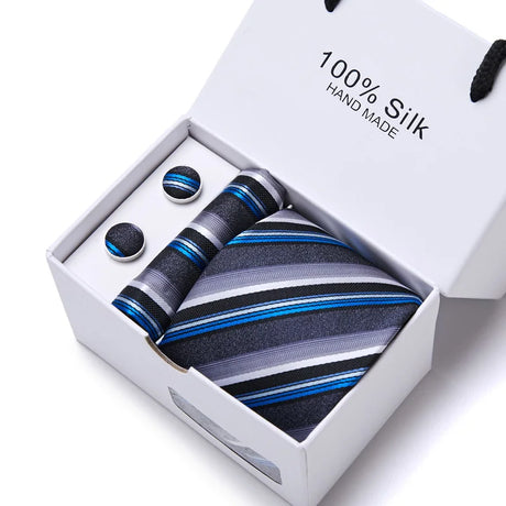 Brand 100% Silk Ties Gift box Office  Men Classic Party Wedding striped 7.5cm Silk Wedding  Floral Tie Necktie Handkerchief Set