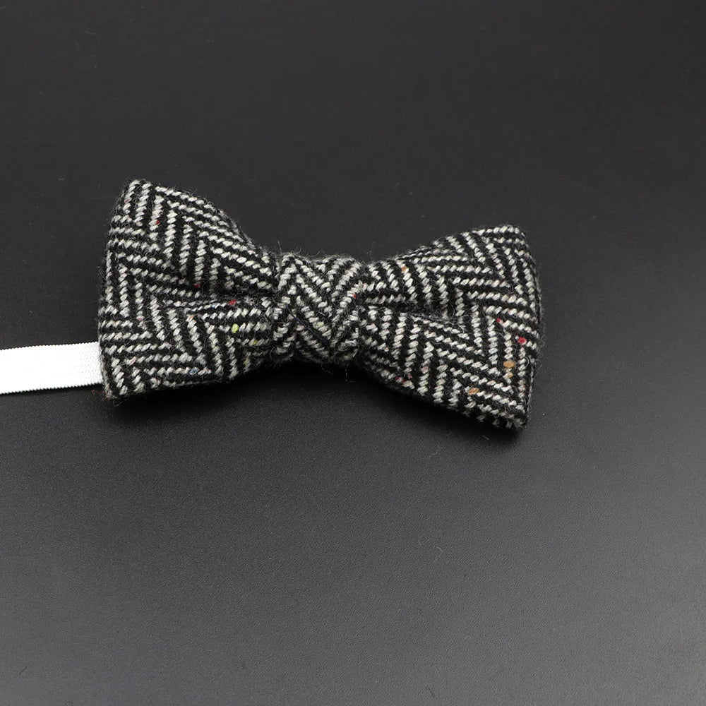 Brand New Wool Bowtie Woven Plaid Stripped Formal Bow Tie Brown Grey Butterfly Mens Wedding Party Dress Shirt Suit Accessories