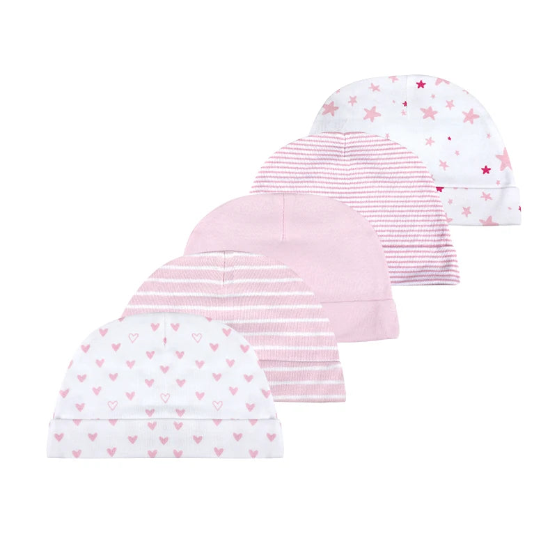 New Born Baby Boy Hats 3/5Pieces Cotton Baby Girls Hats Cartoon 0-6Months Unisex Soft Solid Color Infant Accessories