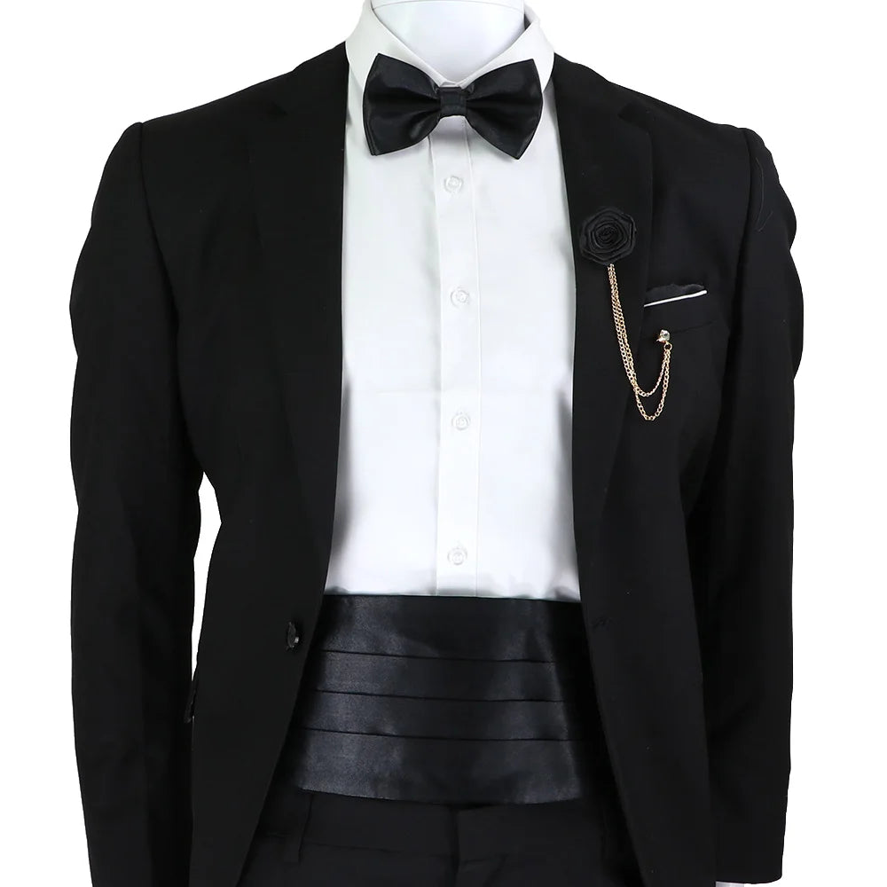 New Fashion Mens Cummerbund Bow Tie Brooch Set Black Red Blue   Waist Seal For Formal Tuxedo Business Suit Dinner Accessories