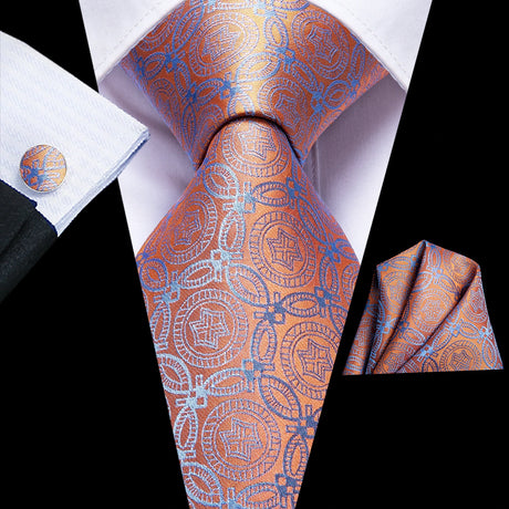 Hi-Tie Men's Tie Set Orange Black Paisley Silk Wedding Ties For Men New Fashion Design Quality Hanky Cufflinks Set Dropshipping