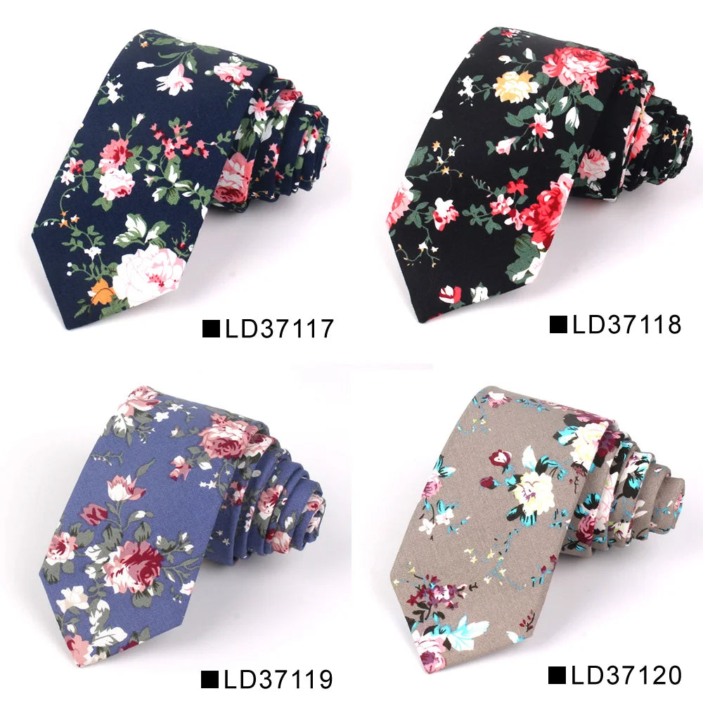 New Floral Tie For Men Women Skinny Cotton Neck Tie For Wedding Casual Mens Neckties Classic Suits Flower Print Neck Ties Cravat