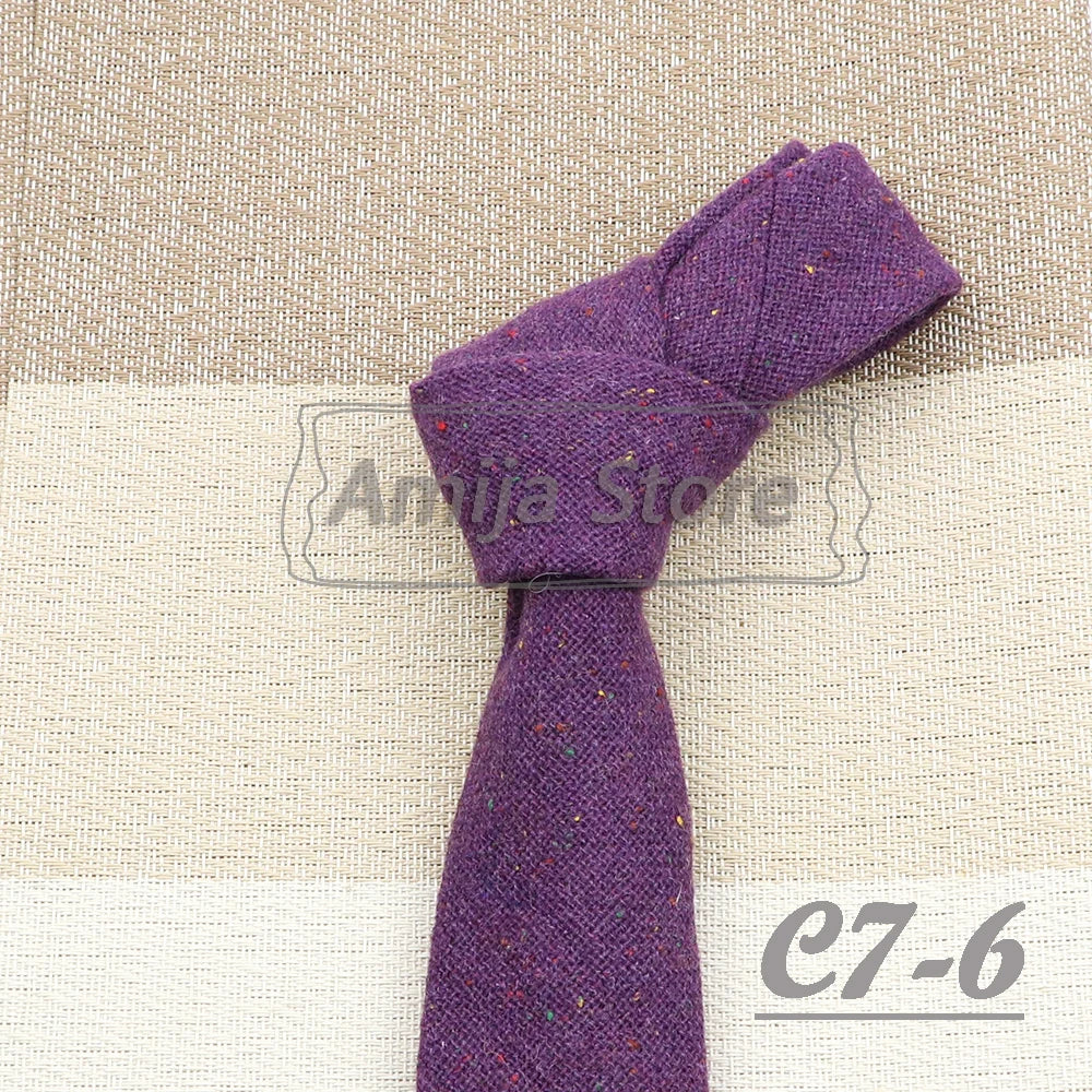 High Quality 100% Wool Tie Slim Solid Red Yellow Blue Ties Handmade Casual Fashion Men Woven Skinny Necktie For Wedding Party