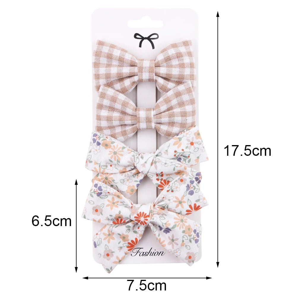 4Pcs/set Leopard Dot Print Bowknot Hair Bow Clips Baby Girls Lace Cotton Linen Barrettes Safety Hairpins Headwear Accessories