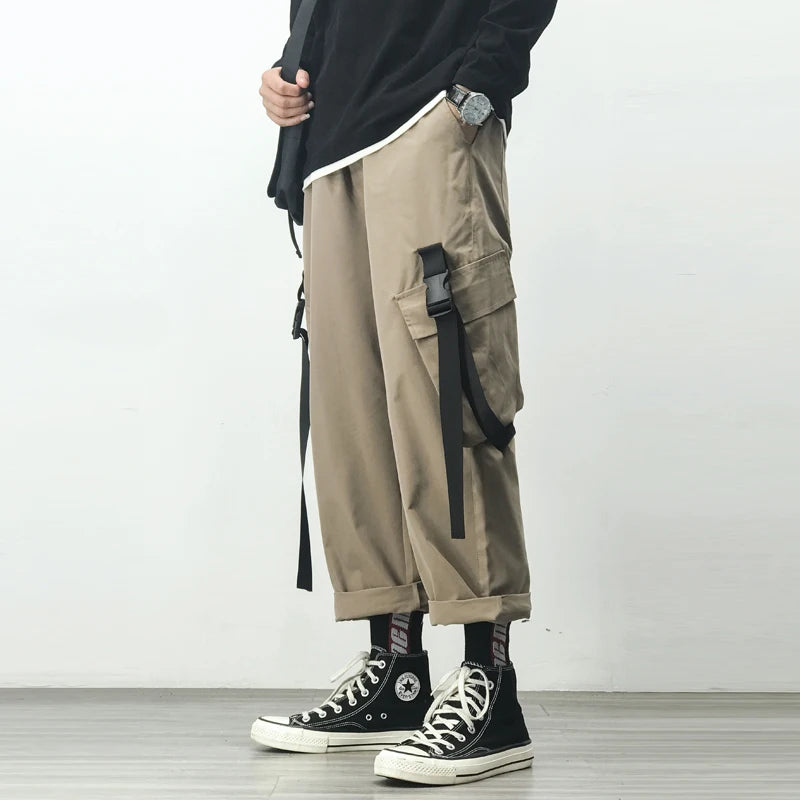 2023 Harem Jogger Pants Men Streetwear Cargo Pants Hip Hop Ribbons Casual Mens Pants Ankle-length Men Trousers Ankle-length