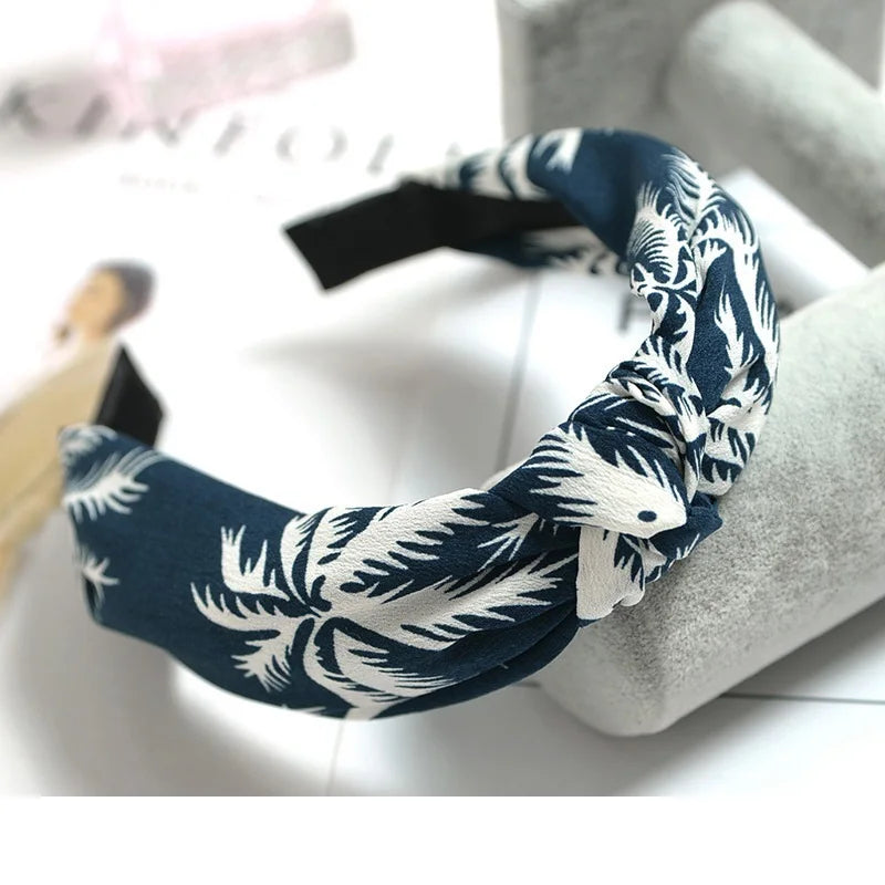 Women Elegant Top Knot Headband Print Dot Hairbands Girls Striped Plaid Flower Hair Hoop Fashion Hair Accessories FG0320