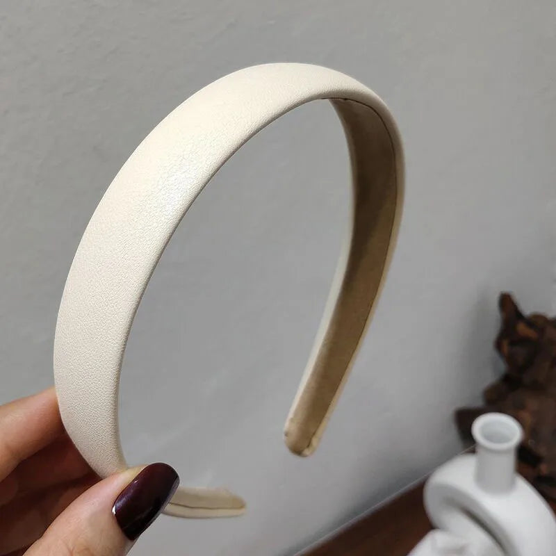 Ruoshui Vintage Pu Leather Hairband Solid Bezel Korean Style Headband Head Hoop Girls Non-slip Turban Fashion Hair Accessories