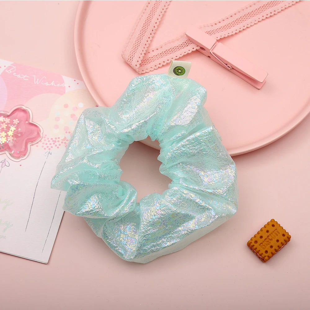 Metallic Laser Elastic Hair Band for Girls Shiny Transparent Scrunchies for Hair Rubber Ties Ponytail Holder Solid Stretch