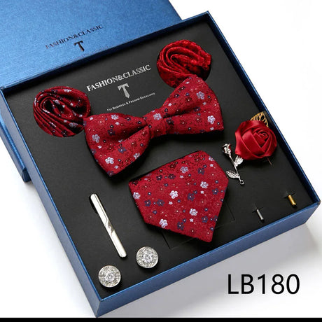 Holiday Gift Box Tie For Men 7.5 cmTie Hanky Pocket Squares Cufflink Set Bow Tie Clip Necktie Box Purple hombre Geometric Office