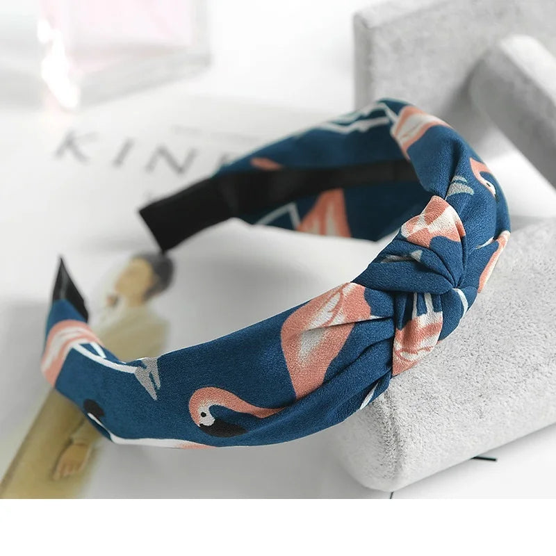 Women Elegant Top Knot Headband Print Dot Hairbands Girls Striped Plaid Flower Hair Hoop Fashion Hair Accessories FG0320