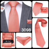 Hi-Tie Solid Rose Pink Coral Paisley Mens Silk Wedding Tie Fashion Design Necktie For Men Quality Hanky Cufflink Business Party