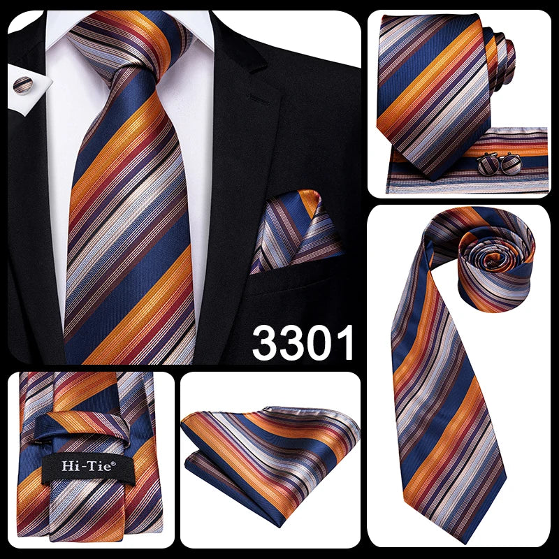 Hi-Tie Men's Tie Set Orange Black Paisley Silk Wedding Ties For Men New Fashion Design Quality Hanky Cufflinks Set Dropshipping