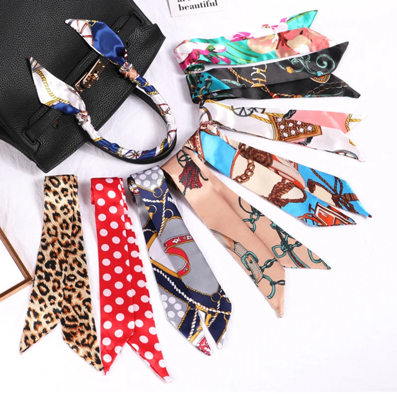 New Print Flower Small Scarf for Women Handle Bag Ribbons Brand Fashion Head Scarf Small Long Skinny Scarves Wholesale Headbands