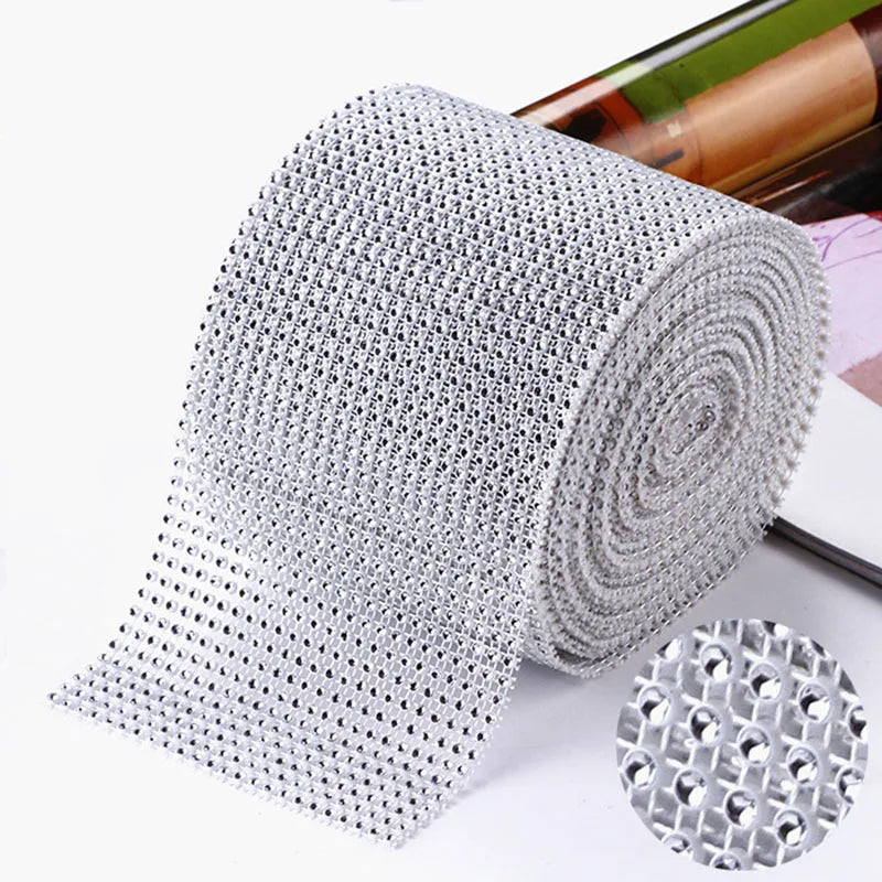 12cm*91.5cm Diamond Shape Mesh Roll Acrylic Ribbons Crystal Tulle Bling Party Birthday Wedding DIY Decoration Bouquet Cake Wrap