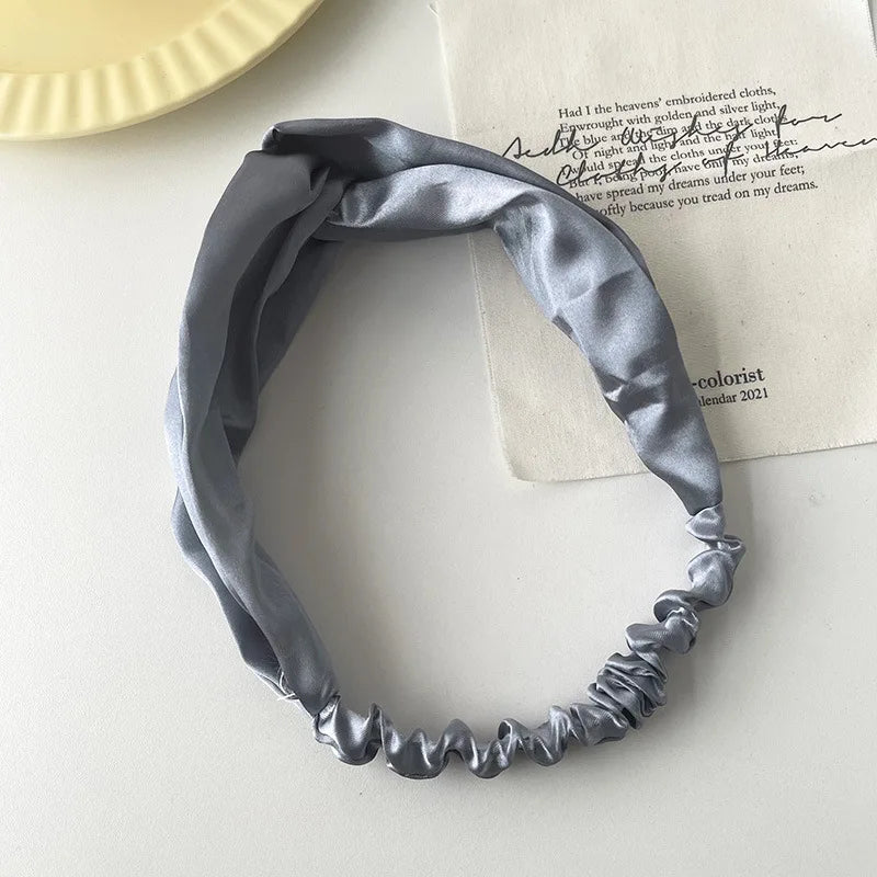 Satin Silk Solid Cross Top Knot Headband Elastic Hair Band Women Girls Scrunchies Hairband Turban Bandanas Hair Accessories New