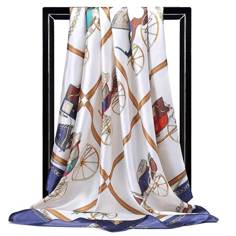 Fashion Shawl Scarves For Women Floral Print Silk Satin Hijab Scarf Female Wraps 90X90CM Square Shawls Bandana Scarfs For Ladies