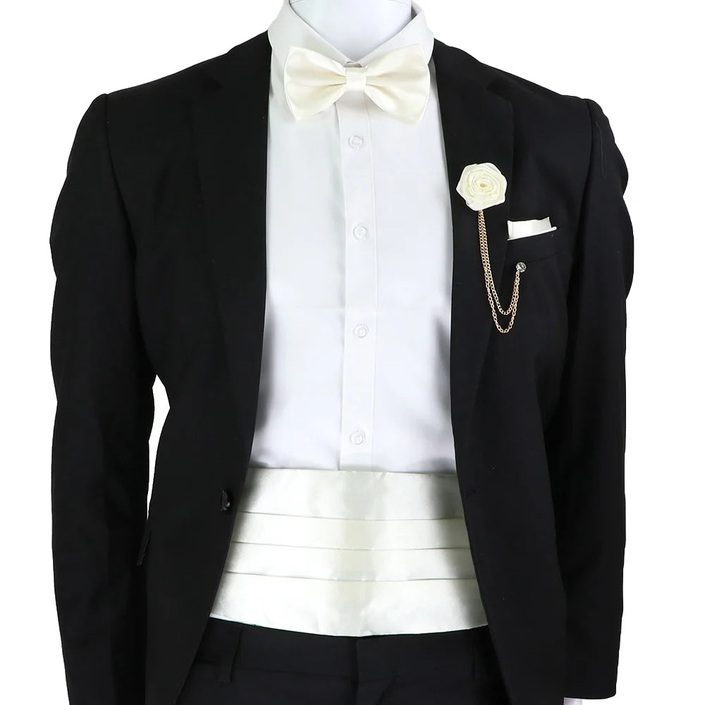 New Fashion Mens Cummerbund Bow Tie Brooch Set Black Red Blue   Waist Seal For Formal Tuxedo Business Suit Dinner Accessories