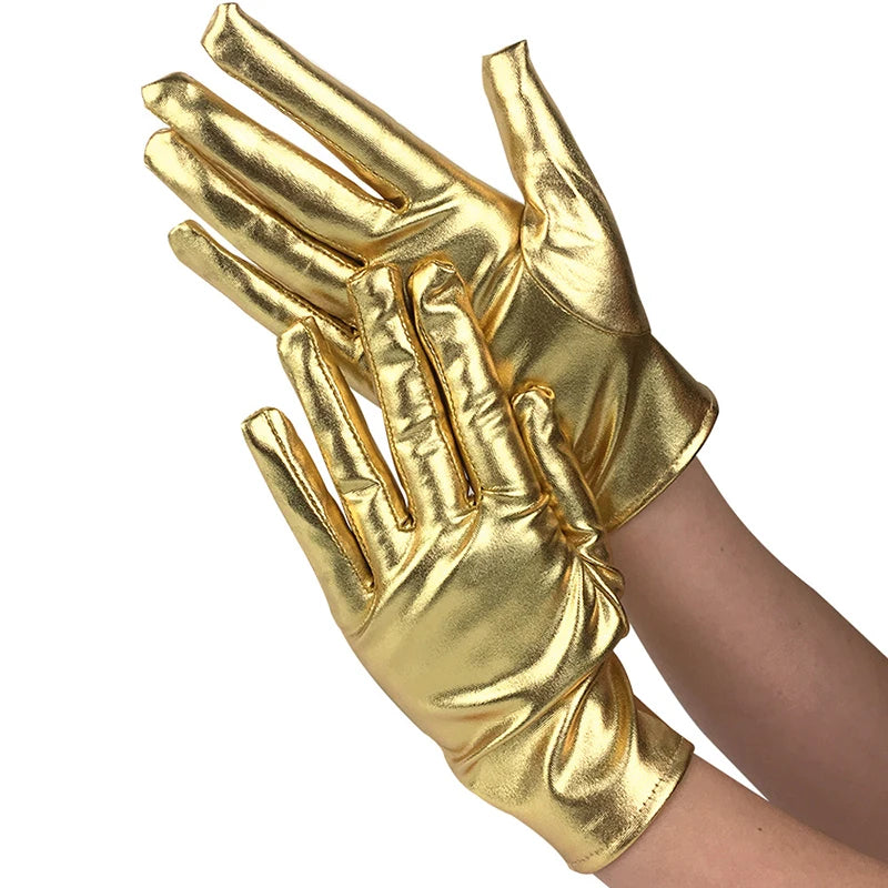 Unisex Gloves Sexy Etiquette Gloves Fake Leather Metallic Gloves Evening Party Performance Mittens Patent Leather Silver Gold