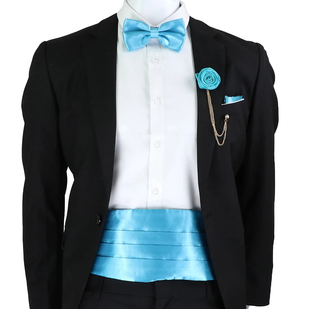 New Fashion Mens Cummerbund Bow Tie Brooch Set Black Red Blue   Waist Seal For Formal Tuxedo Business Suit Dinner Accessories