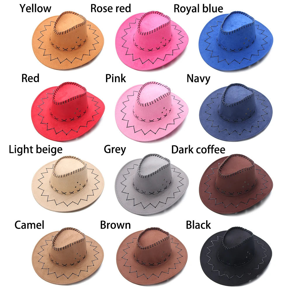 Western Cowboy Hat for Men Women Kids Fedora Outdoor Wide Brim Faux Leather Summer Wide Brim Beach Travel Cap Black White Pink