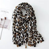 Fashion Printed Leopard Scarf Female Spring Muslim Women Hijab Scarves Tassel Large Size Headband Handkerchief Women's Bandana