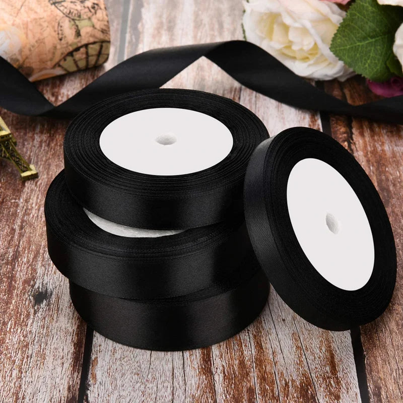 6mm-50mm bow handmade satin Black ribbon 25yards DIY grosgrain ribbons for crafts tapes flower cake gift packaging shop supplies