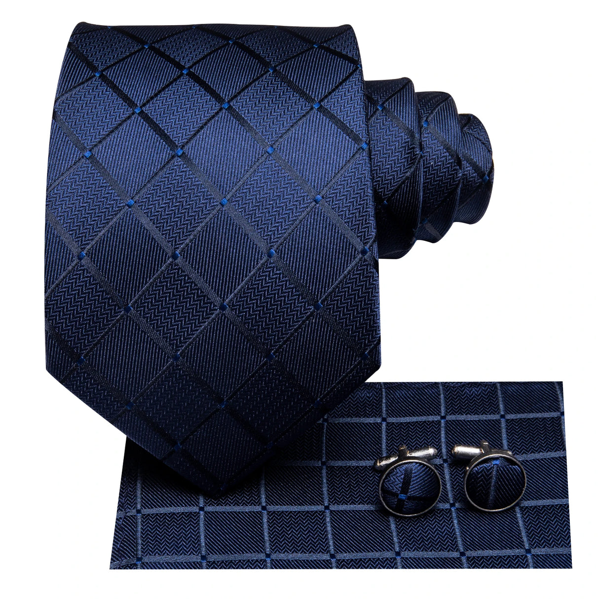 Hi-Tie Navy Plaid For Men Silk Woven Ties Solid Cravat Necktie Set Cufflinks Tie Clip Gift Box for Husband Male HB-1656