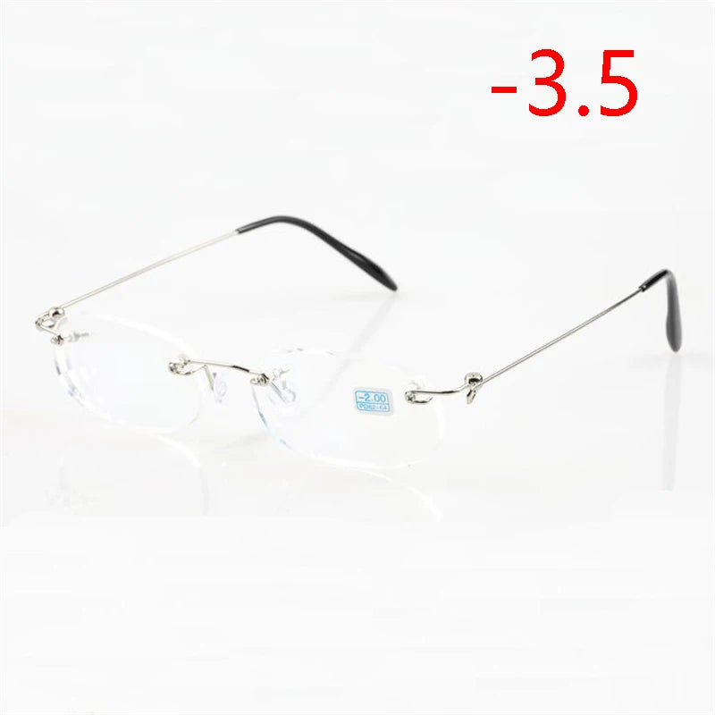 Frameless Nearsighted Glasses Finished Women Men Metal Leg Rimless Square Diopter Eyeglasses  -1.0 -1.5 -2.0 -2.5 -3.0 -3.5 -4.0