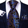 Hi-Tie Designer Orange Silver Paisley Silk Wedding Tie For Men Quality Hanky Cufflink Fashion Nicktie Business Party Dropshiping