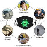 Green Biohazard Symbol Funny Print Reusable Pm2.590 Filter Face Mask Biohazard Green Symbol On Black Glowing Background