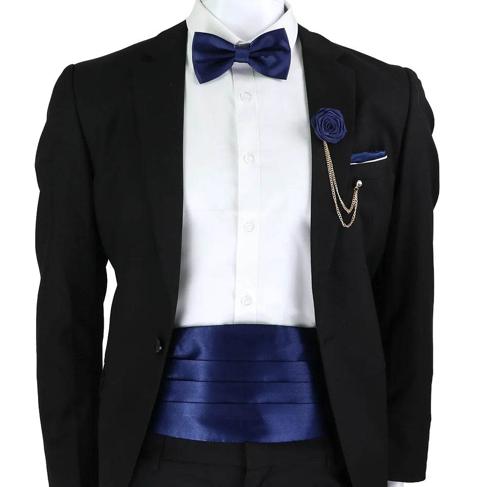 New Fashion Mens Cummerbund Bow Tie Brooch Set Black Red Blue   Waist Seal For Formal Tuxedo Business Suit Dinner Accessories