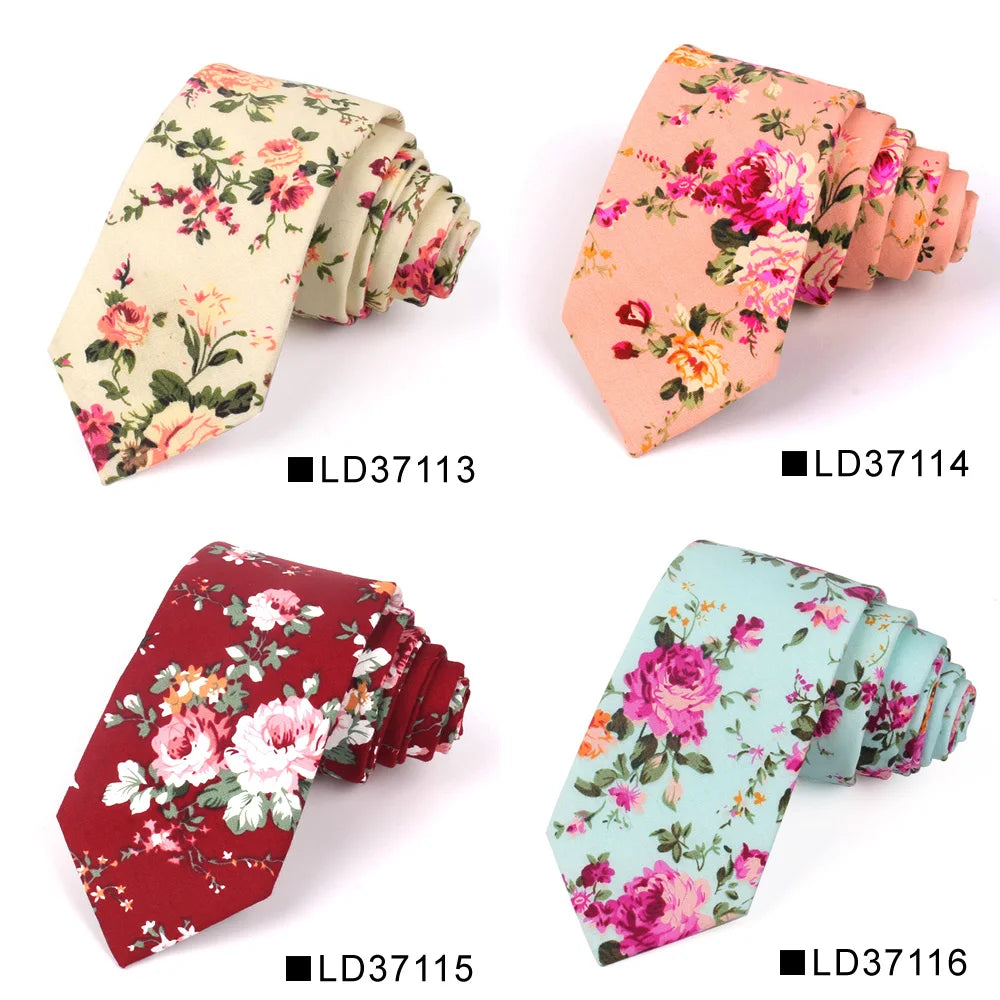 New Floral Tie For Men Women Skinny Cotton Neck Tie For Wedding Casual Mens Neckties Classic Suits Flower Print Neck Ties Cravat