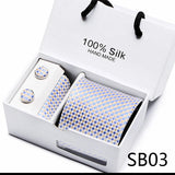 Brand 100% Silk Ties Gift box Office  Men Classic Party Wedding striped 7.5cm Silk Wedding  Floral Tie Necktie Handkerchief Set