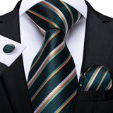 Fashion Striped Tie For Men Red Wine White Silk Wedding Tie Hanky Cufflink Gift Tie Set DiBanGu Novelty Design Business MJ-7337