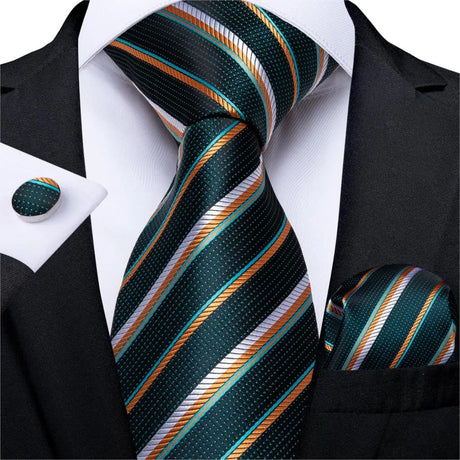 DiBanGu Green Teal Ties For Men Hanky Cufflinks Set 17 Styles Necktie For Male Business Wedding Party Mens Ties New Arrival Tie