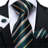 DiBanGu Green Teal Ties For Men Hanky Cufflinks Set 17 Styles Necktie For Male Business Wedding Party Mens Ties New Arrival Tie