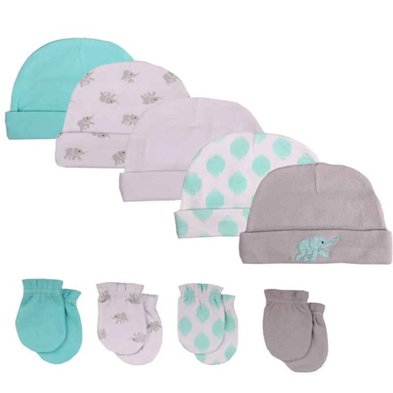 2022 Unisex Baby Hats+Gloves Headwear Cotton Solid Newborn Nightcap Fitted Baby Boys Girls Sets Print Cartoon Baby Accessories