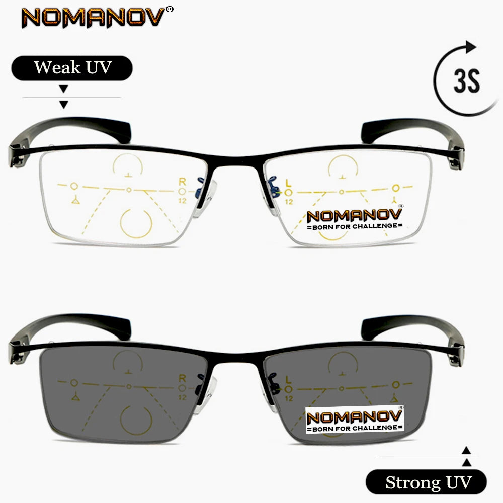 Eyebrow Comfortable Business Frame Photochromic Grey Lenses Progressive Multifocus Reading Glasses Add 75 100 125 150 175 to 400